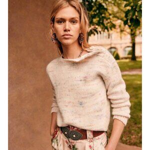 EUC Sezane Luce Wool Alpaca Multicolor Button Shoulder Sweater Ecru XS